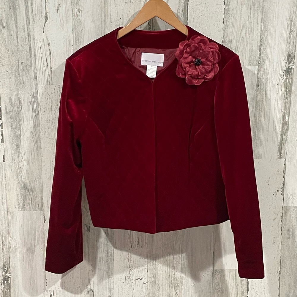 SUSAN GRAVER Style Vintage Red Velvet Jacket Size Medium